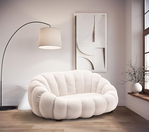 Cozy White Boucle 2-Seater Snuggle Sofa
