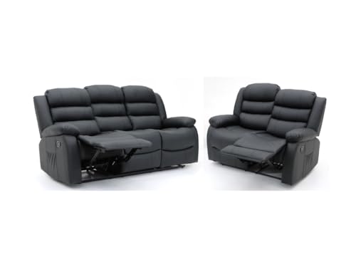 Sorrento Black Faux Leather Recliner Sofa Set