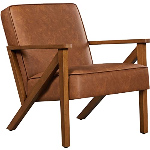 Light Brown PU Leather Modern Tub Armchair