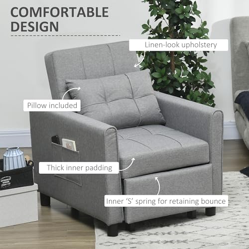 Light Grey Convertible Sofa Bed with Adjustable Backrest