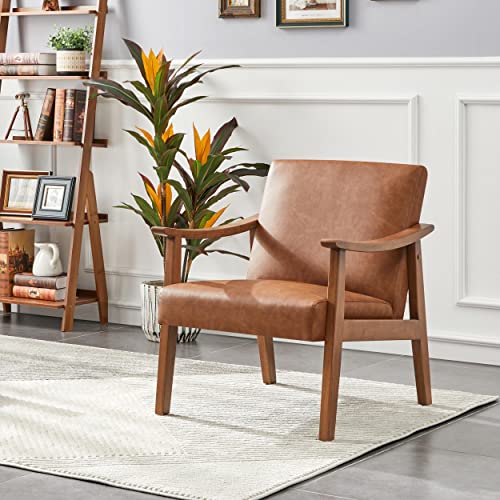 Light Brown Retro PU Leather Accent Chair