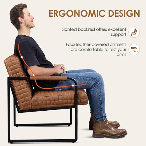 Modern PU Leather Retro Tub Armchair – Brown