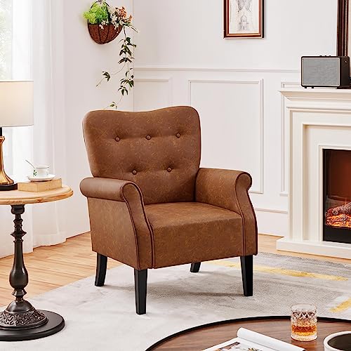Mid-Century Retro PU Leather Accent Tub Chair