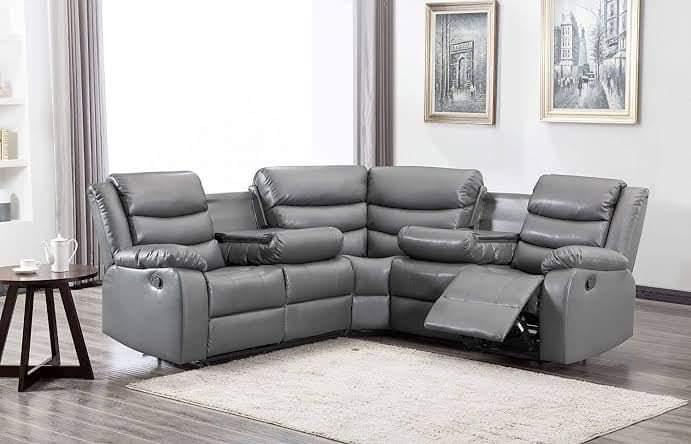 Roma Grey Leather Corner Sofa 230x230 cm