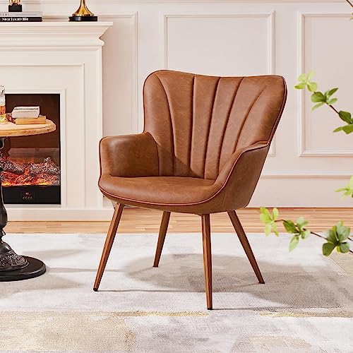 Yaheetech Retro Brown Curved Armchair for Living Room