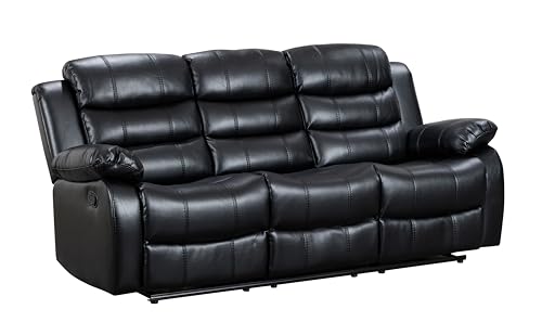 Roma Black Leather 3-Seater Recliner Sofa