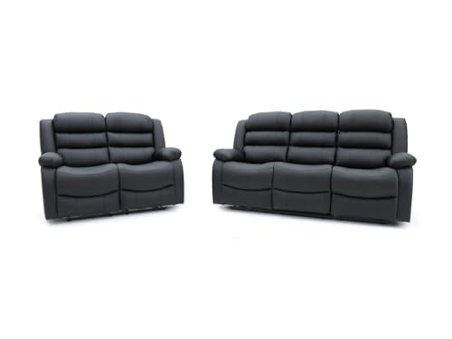 Sorrento Black Faux Leather Recliner Sofa Set