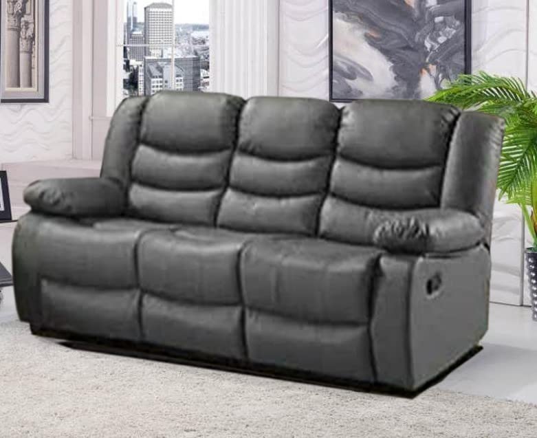 Roma Leather Recliner Sofa with Cupholders - Grey