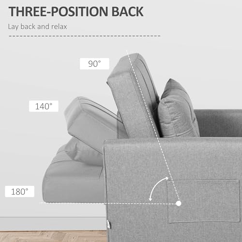 Light Grey Convertible Sofa Bed with Adjustable Backrest