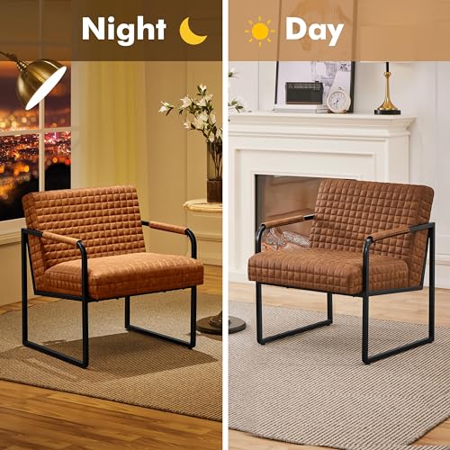 Modern PU Leather Retro Tub Armchair – Brown
