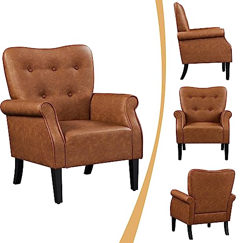 Mid-Century Retro PU Leather Accent Tub Chair