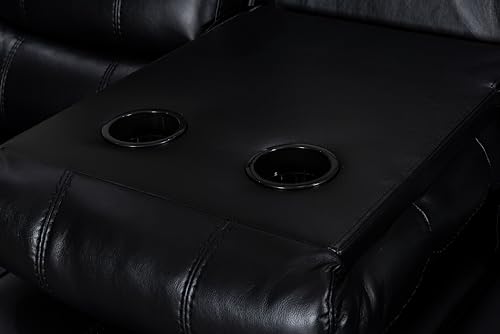 Roma Black Leather 3-Seater Recliner Sofa