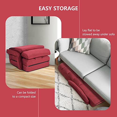 Adjustable Folding Sofa Bed with Armrests - Red