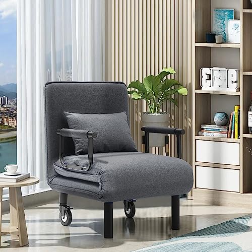 Convertible 3-in-1 Sofa Bed with Wheels - Grey
