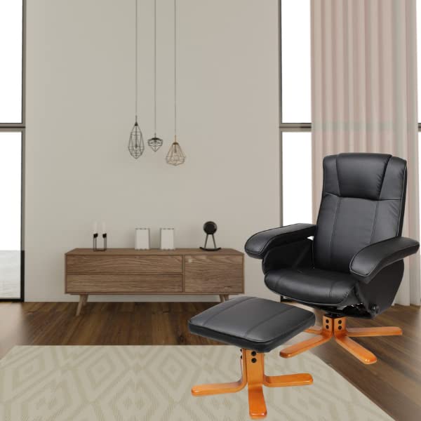 Black Faux Leather Reclining Armchair with Foot Stool