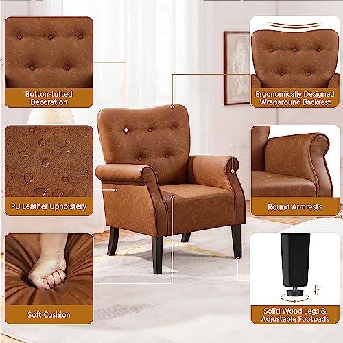 Mid-Century Retro PU Leather Accent Tub Chair
