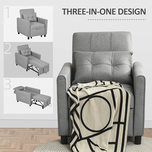 Light Grey Convertible Sofa Bed with Adjustable Backrest