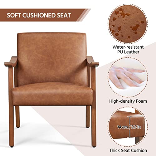 Light Brown Retro PU Leather Accent Chair