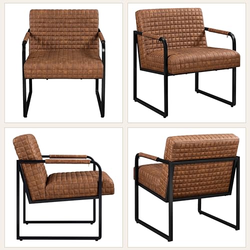 Modern PU Leather Retro Tub Armchair – Brown