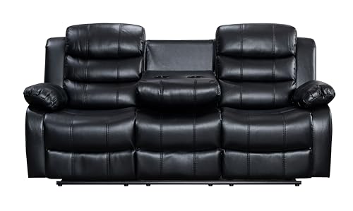 Roma Black Leather 3-Seater Recliner Sofa