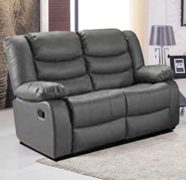 Roma Leather Recliner Sofa with Cupholders - Grey