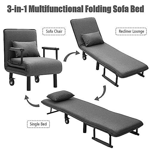 Convertible 3-in-1 Sofa Bed with Wheels - Grey