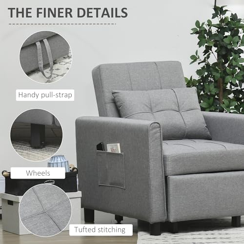 Light Grey Convertible Sofa Bed with Adjustable Backrest