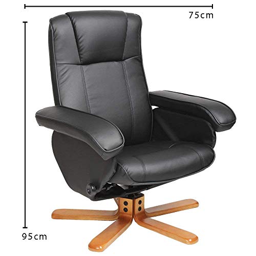 Black Faux Leather Reclining Armchair with Foot Stool