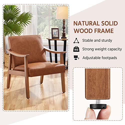 Light Brown Retro PU Leather Accent Chair