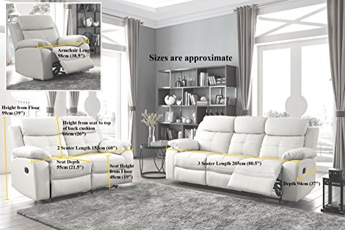 Dark Grey Leather Reclining 3-Seater Sofa Set