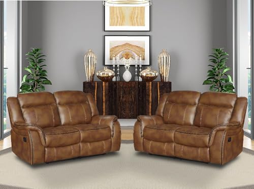 Tan Brown Leather Gel Reclining 2-Seater Sofa Set