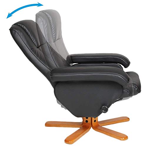 Black Faux Leather Reclining Armchair with Foot Stool