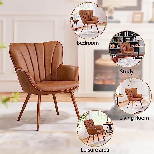 Yaheetech Retro Brown Curved Armchair for Living Room
