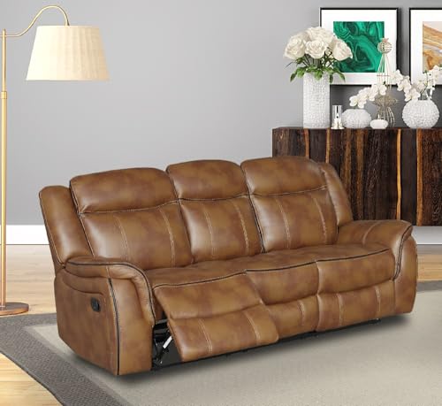 Tan Brown Leather Gel Reclining Sofa Suite