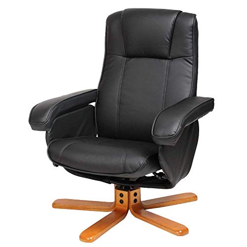 Black Faux Leather Reclining Armchair with Foot Stool