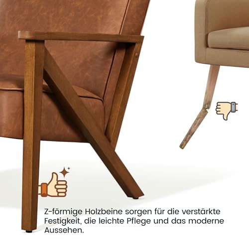 Light Brown PU Leather Modern Tub Armchair
