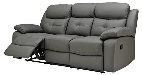 Dark Grey Leather Reclining 3-Seater Sofa Set