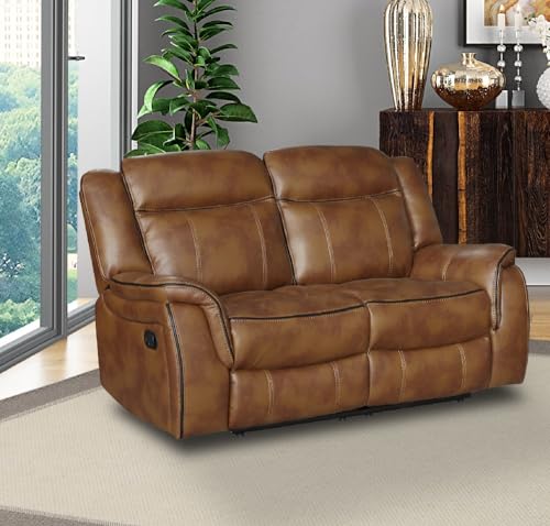 Tan Brown Leather Gel Reclining 2-Seater Sofa Set