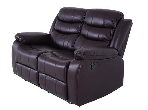 Roma Brown Leather Recliner Sofa for Two