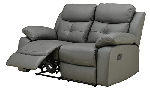 Dark Grey Leather Manual Reclining Sofa Suite