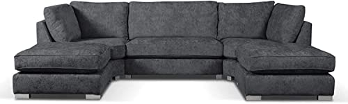 Dark Grey U-Shape Corner Sofa with Full Back