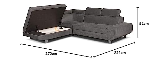 Artic Grey Corner Sofa Bed with Storage
