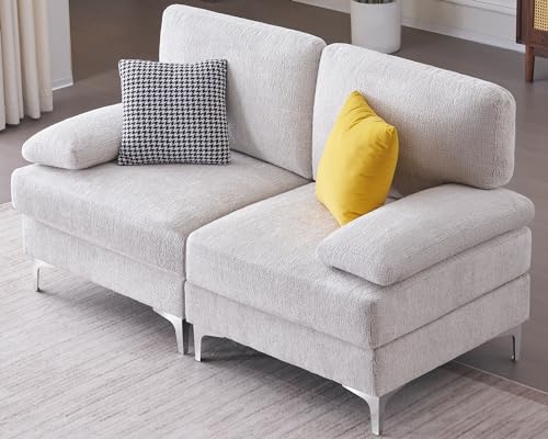 Cream Chenille Modular Sectional Sofa for Living Room