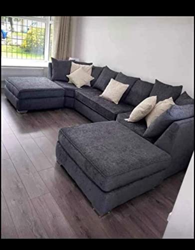 Platinum Fabric U-Shape Corner Sofa - Grey