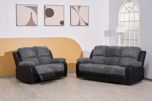Rio Recliner Black/Grey Jumbo Cord Sofa Set