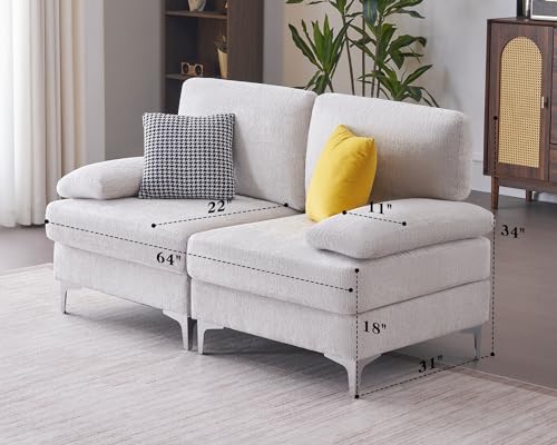 Cream Chenille Modular Sectional Sofa for Living Room