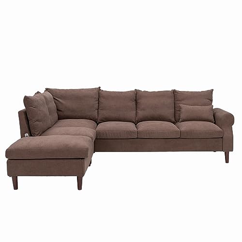 Panana Brown Linen 6-Seater Corner Sofa with USB