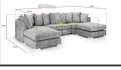 Platinum Fabric U-Shape Corner Sofa - Grey