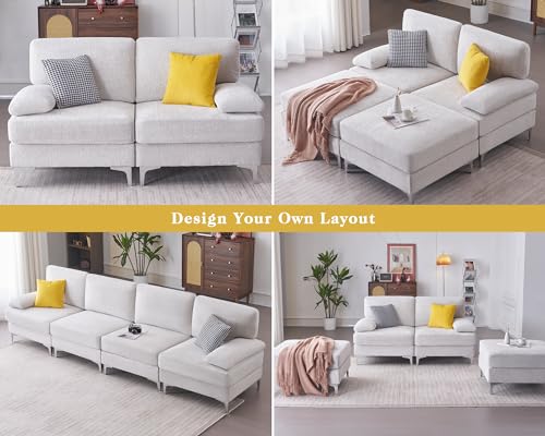 Cream Chenille Modular Sectional Sofa for Living Room