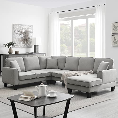 Light Gray Modular Sectional Sofa with Pillows